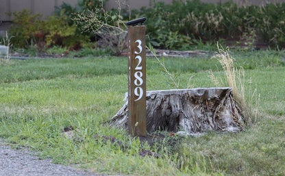 43" Tall Custom Steel Address Sign, Solar Powered LED lighted.