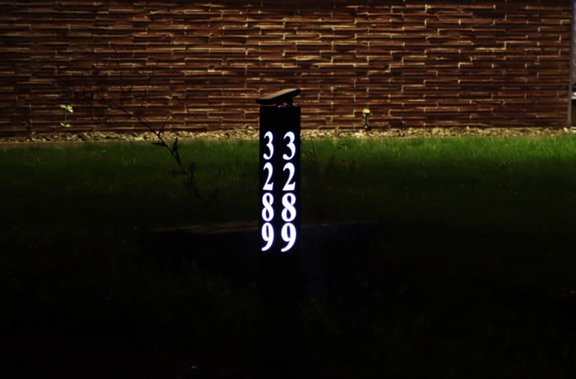 43" Tall Custom Steel Address Sign, Solar Powered LED lighted.