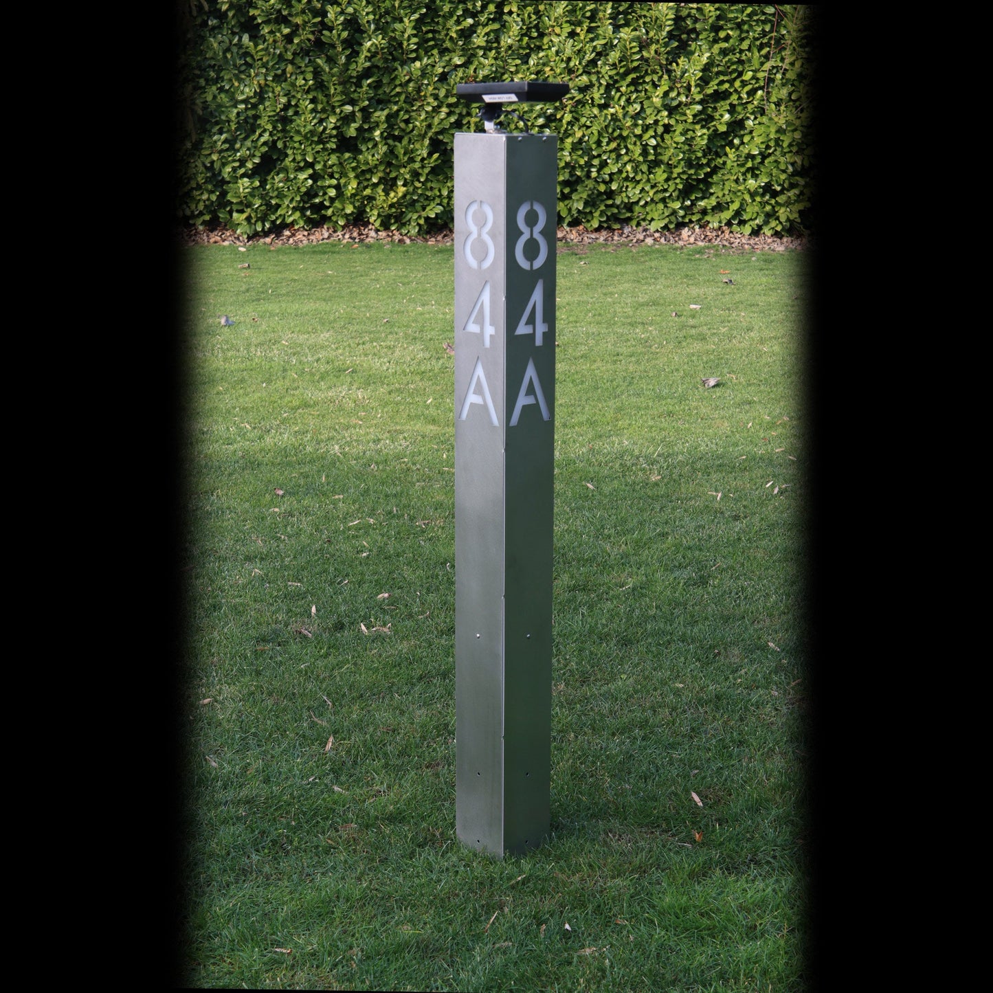 43" Tall Custom Stainless Steel Address Sign, Solar Powered LED lighted.