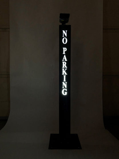 43" Tall Steel No Parking sign, Solar Powered LED lighted.