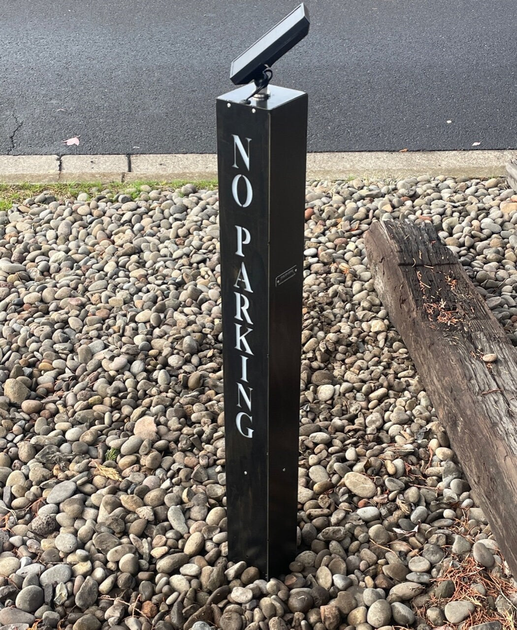 43" Tall Steel No Parking sign, Solar Powered LED lighted.