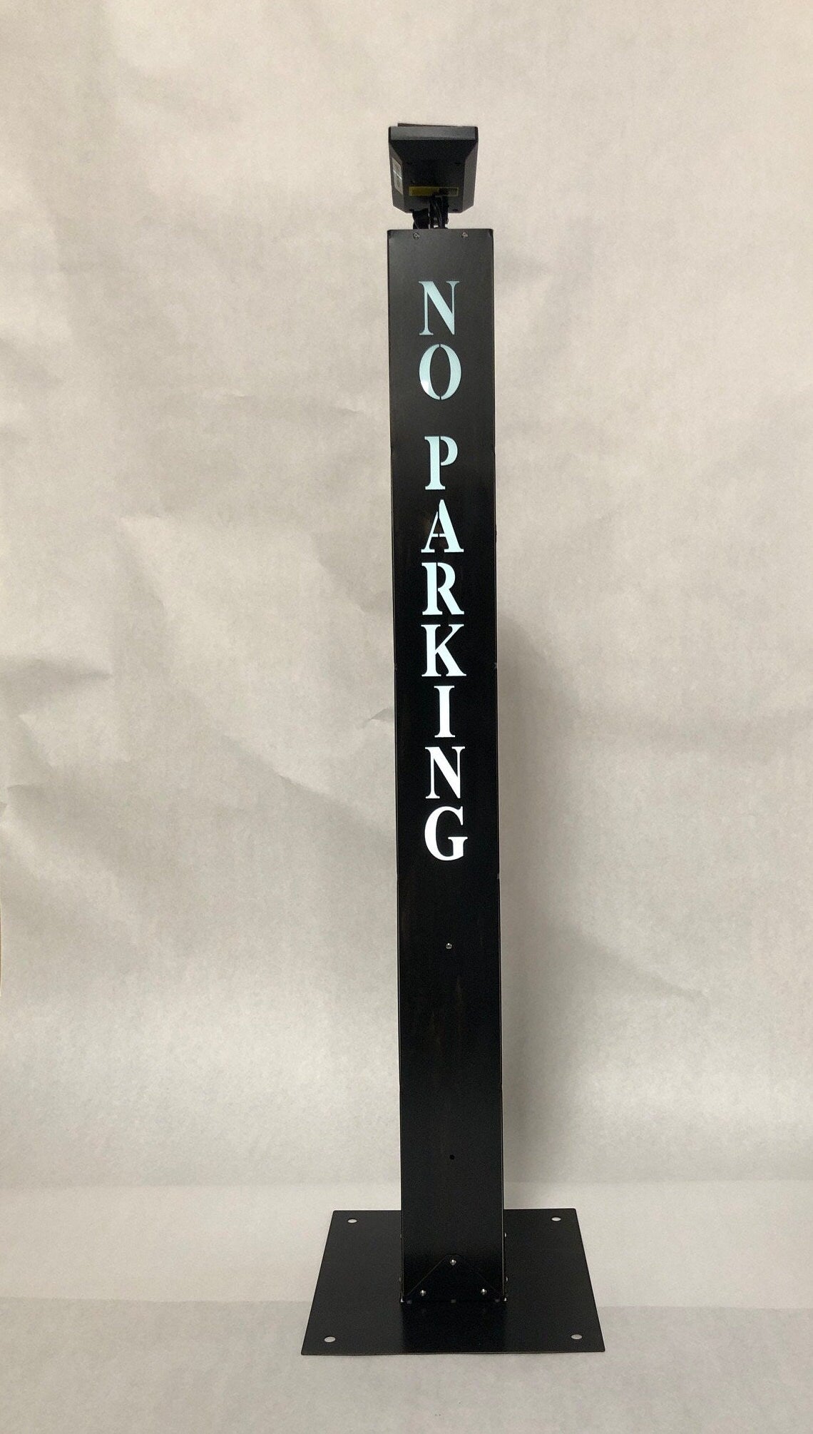 43" Tall Steel No Parking sign, Solar Powered LED lighted.